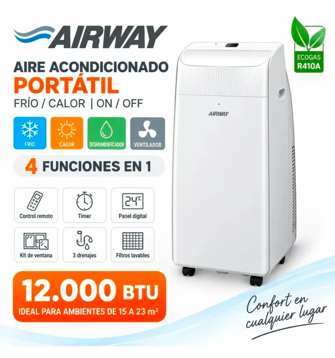 AIRWAY PORTATIL ON/Off, equipo de aire acondicionado marca AIRWAY